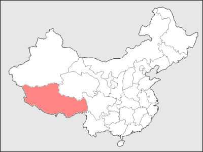 中国におけるチベット自治区の位置