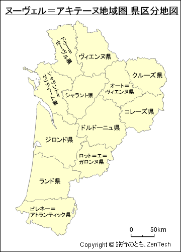ヌーヴェル＝アキテーヌ地域圏 県区分地図