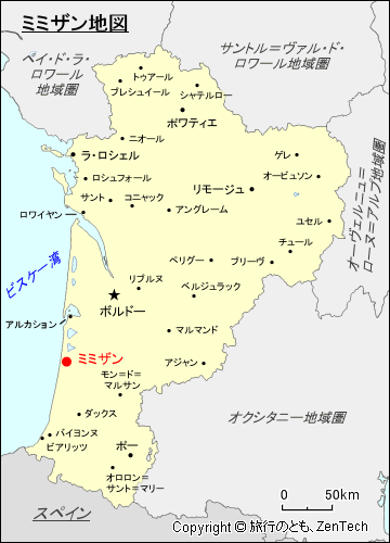 ヌーヴェル＝アキテーヌ地域圏ミミザン地図