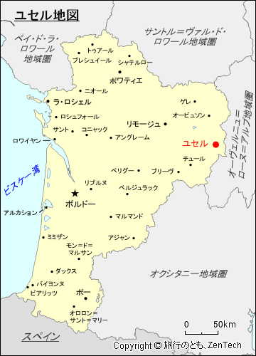 ヌーヴェル＝アキテーヌ地域圏ユセル地図