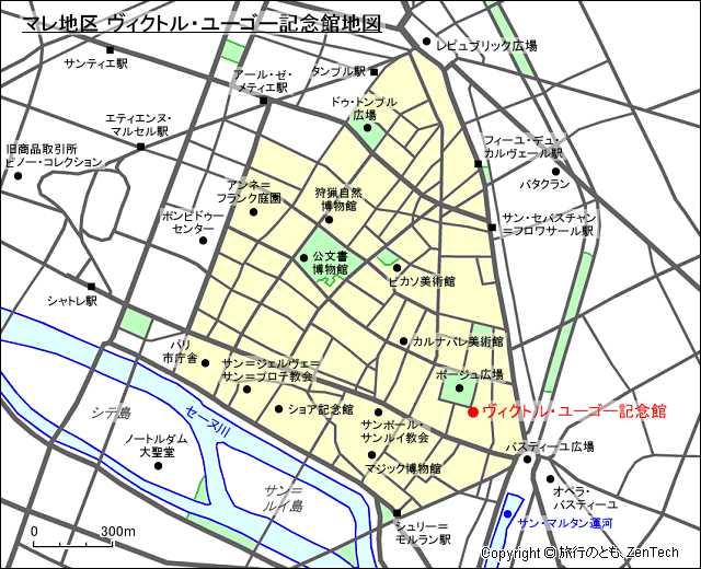 マレ地区 ヴィクトル・ユーゴー記念館地図