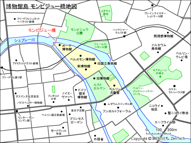博物館島 モンビジュー橋地図