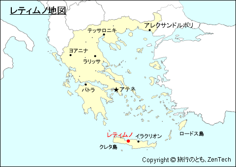 ギリシャにおけるレティムノ地図