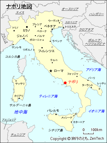 イタリアにおけるナポリ地図