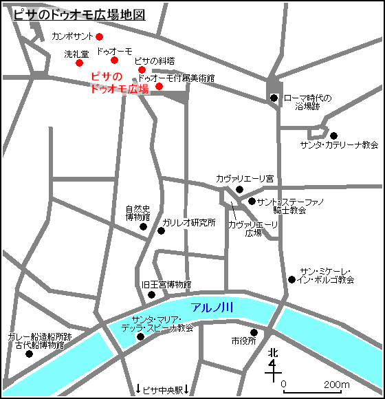 ピサのドゥオモ広場地図