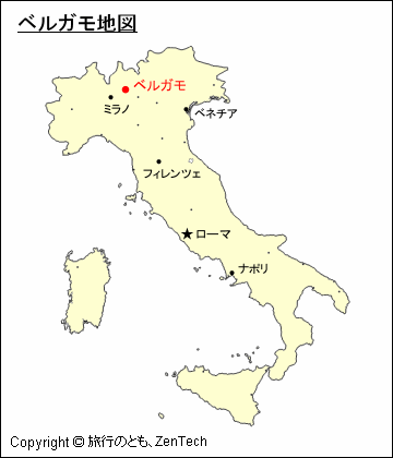 イタリアにおけるベルガモ地図