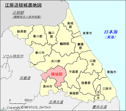江原道横城郡地図