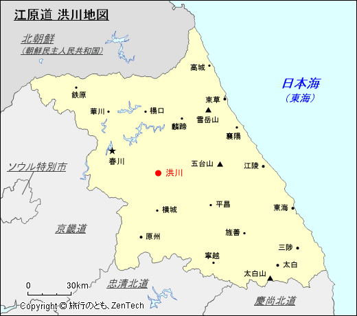 江原道 洪川地図