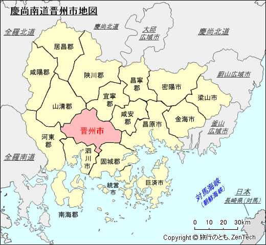 慶尚南道晋州市地図