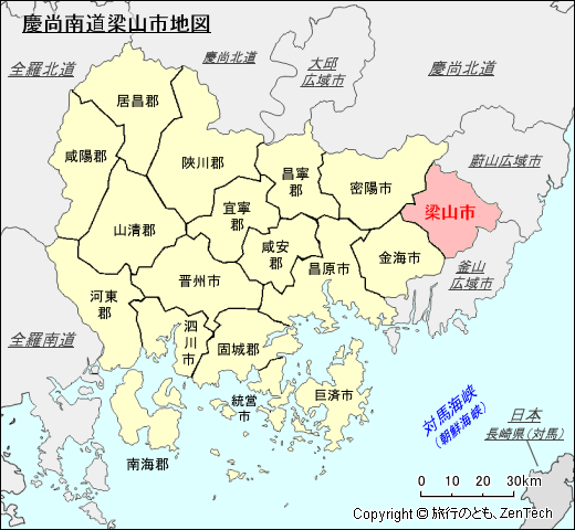 慶尚南道梁山市地図