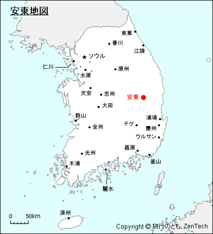韓国における安東地図