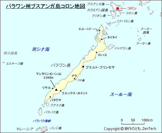 パラワン州ブスアンガ島コロン地図