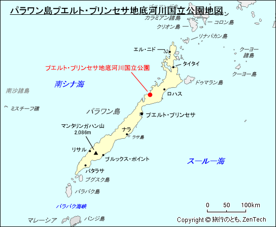パラワン島プエルト・プリンセサ地底河川国立公園地図