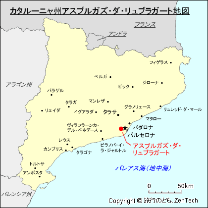 カタルーニャ州アスプルガズ・ダ・リュブラガート地図