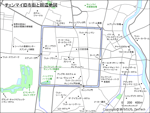 チェンマイ旧市街と周辺地図
