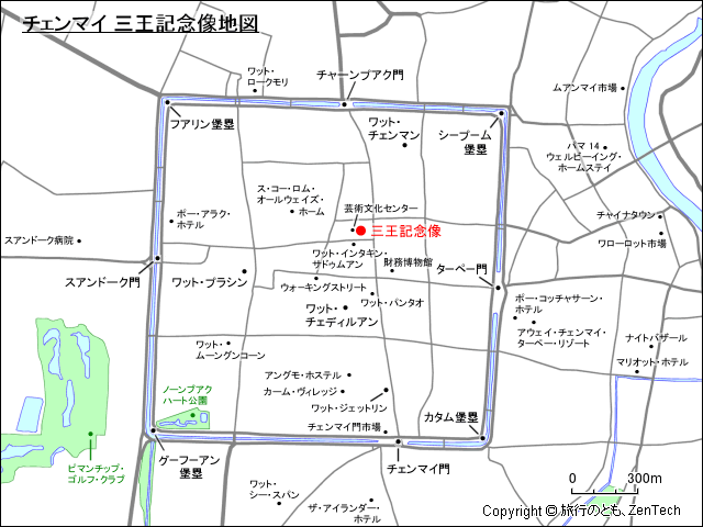 チェンマイ 三王記念像地図