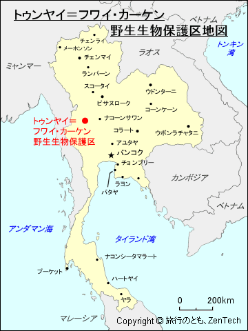 トゥンヤイ＝フワイ・カーケン野生生物保護区地図