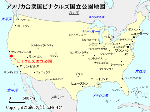 アメリカ合衆国ピナクルズ国立公園地図
