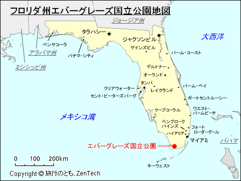 フロリダ州エバーグレーズ国立公園地図