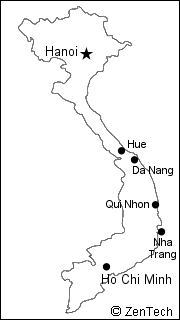 主要都市の記載されたベトナム白地図